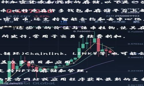 Tokenim 是一个数字资产存储和管理平台，支持多种加密货币和代币的存储。以下是一些在 Tokenim 平台上通常支持的货币和代币类型：

1. **比特币（Bitcoin, BTC）**：作为第一个加密货币，比特币在许多钱包和存储平台上都是必不可少的。

2. **以太坊（Ethereum, ETH）**：以太坊不仅是加密货币，还支持智能合约和去中心化应用。

3. **稳定币（如 Tether, USDT；USD Coin, USDC）**：这些币的价值与法币挂钩，使其在市场波动时提供相对稳定的价值。

4. **币安币（Binance Coin, BNB）**：由币安交易所发行，常用于交易手续费折扣。

5. **Ripple（XRP）**：专注于国际转账的加密货币。

6. **其他主流ALT币**：如莱特币（Litecoin, LTC）、链环（Chainlink, LINK）等，也可能会被支持。

7. **ERC-20代币**：以太坊网络上的标准代币，涵盖众多项目和应用。

8. **NFT（非同质化代币）**：一些存储平台也开始支持NFT的存储和管理。

具体支持哪些货币和代币，最好直接查看Tokenim的官方网站或应用程序获取最新的支持列表和相关信息。